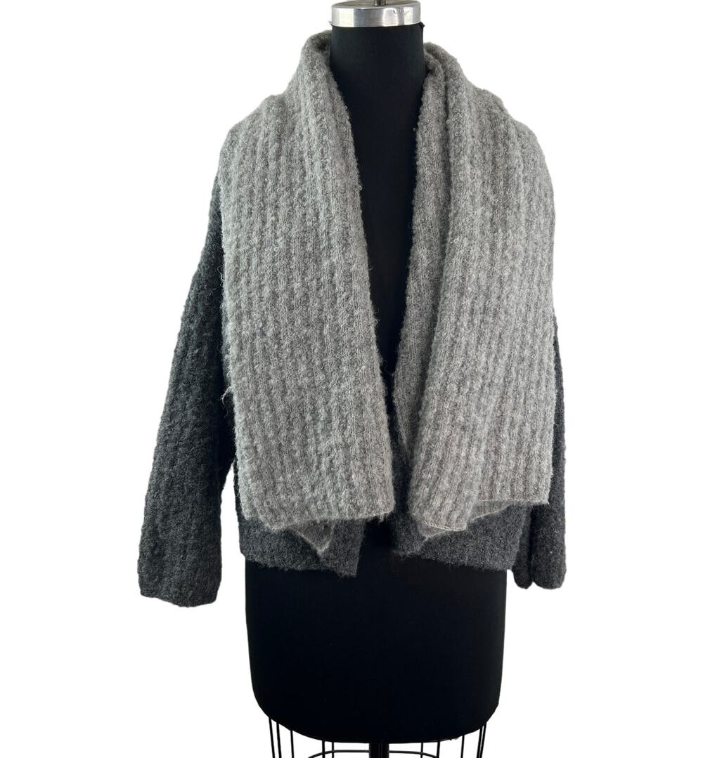 Simply Natural Gray Double Boucle Sweater Alpaca Open Front Dolman Sleeves O/S